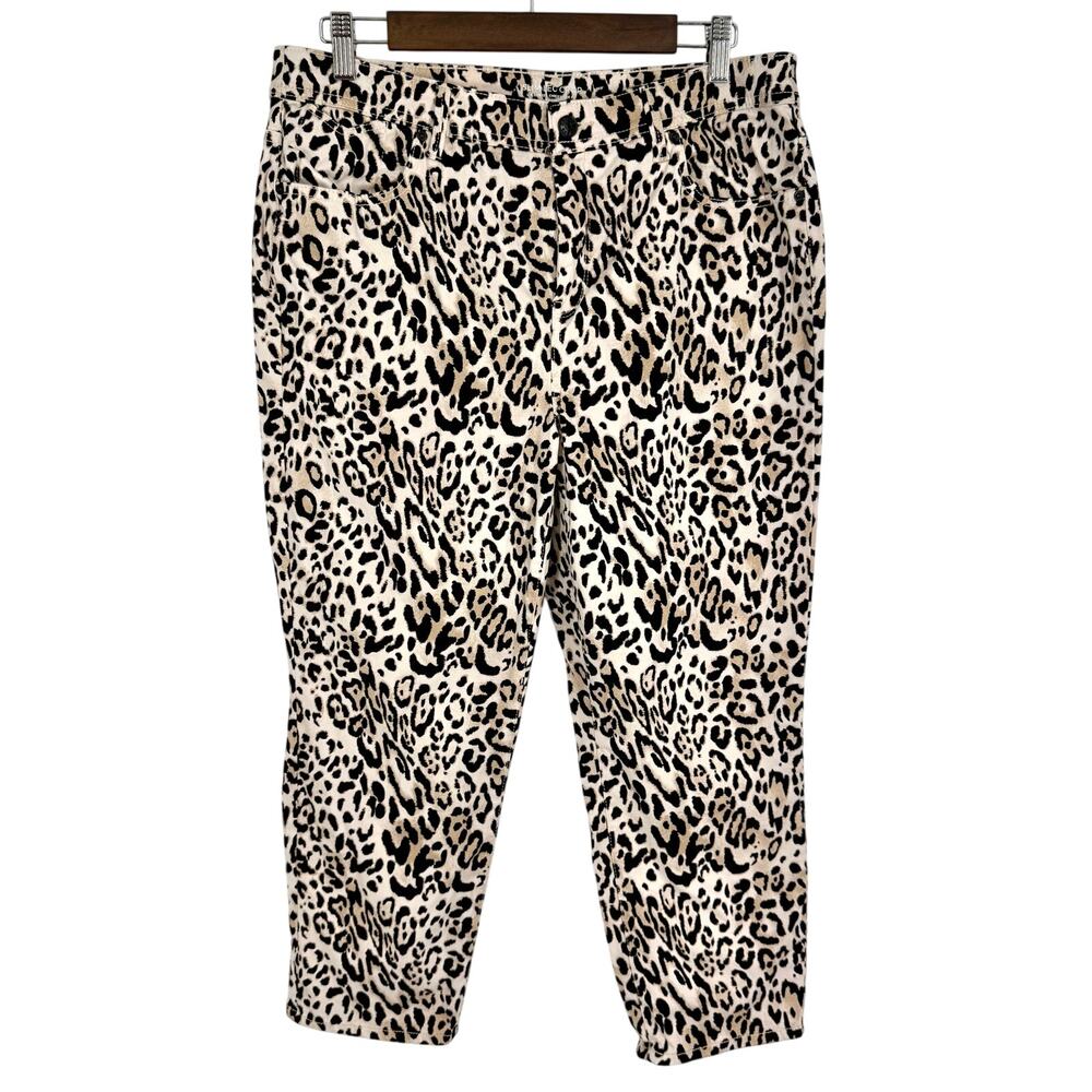 NEW NWOT Chicos 2 Sz LARGE US 12 Slim Leg Crop Brown Animal Print Pants Mature